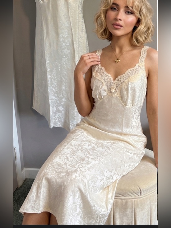 St. Michael Other - St Michael Vintage Sabrina Carpenter Style Satin Jacquard Slip Dress Champagne